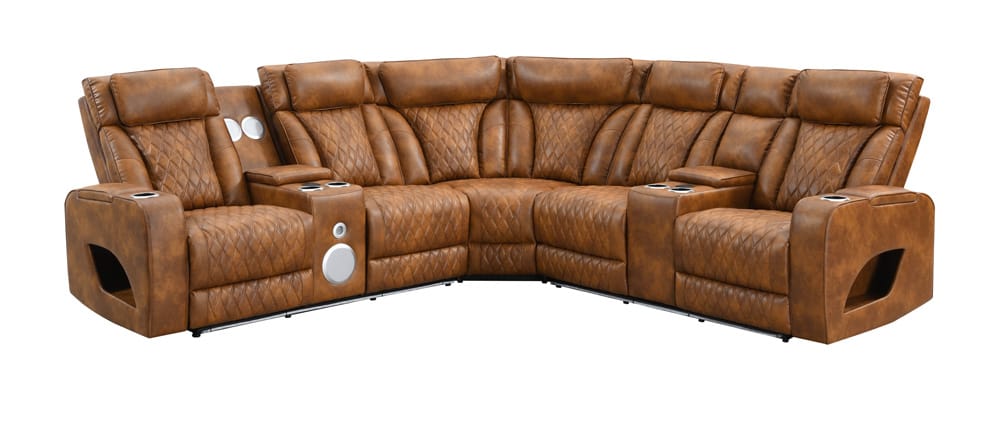 ACME Furniture - Taddeo - Power Motion Sectional Sofa w/Power Headrest, USB, Speaker, Wireless Chaeger, LED & Messager - Brown Synthetic Leather  - LV06240 view 1