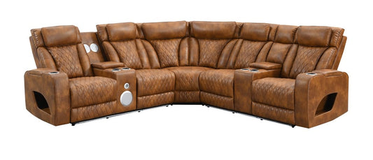 ACME Furniture - Taddeo - Power Motion Sectional Sofa w/Power Headrest, USB, Speaker, Wireless Chaeger, LED & Messager - Brown Synthetic Leather  - LV06240 view 1