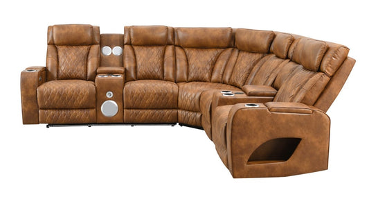 ACME Furniture - Taddeo - Power Motion Sectional Sofa w/Power Headrest, USB, Speaker, Wireless Chaeger, LED & Messager - Brown Synthetic Leather  - LV06240 view 2