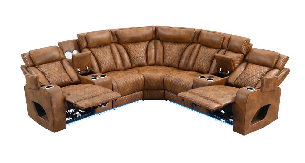 ACME Furniture - Taddeo - Power Motion Sectional Sofa w/Power Headrest, USB, Speaker, Wireless Chaeger, LED & Messager - Brown Synthetic Leather  - LV06240 view 3