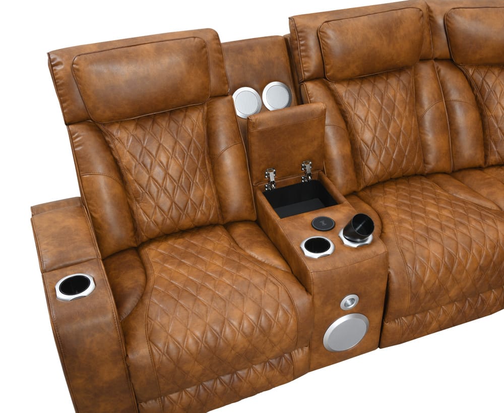 ACME Furniture - Taddeo - Power Motion Sectional Sofa w/Power Headrest, USB, Speaker, Wireless Chaeger, LED & Messager - Brown Synthetic Leather  - LV06240 view 4