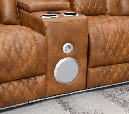 ACME Furniture - Taddeo - Power Motion Sectional Sofa w/Power Headrest, USB, Speaker, Wireless Chaeger, LED & Messager - Brown Synthetic Leather  - LV06240 view 7