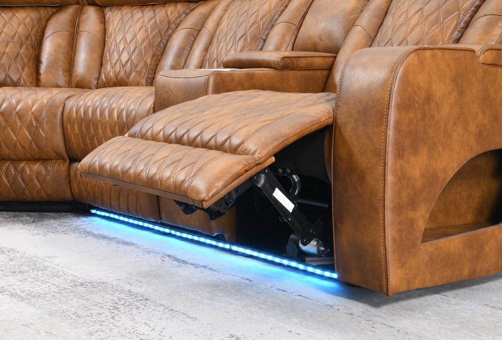 ACME Furniture - Taddeo - Power Motion Sectional Sofa w/Power Headrest, USB, Speaker, Wireless Chaeger, LED & Messager - Brown Synthetic Leather  - LV06240 view 10