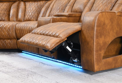 ACME Furniture - Taddeo - Power Motion Sectional Sofa w/Power Headrest, USB, Speaker, Wireless Chaeger, LED & Messager - Brown Synthetic Leather  - LV06240 view 10