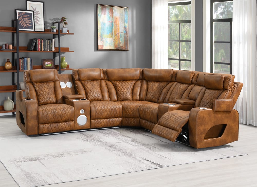 ACME Furniture - Taddeo - Power Motion Sectional Sofa w/Power Headrest, USB, Speaker, Wireless Chaeger, LED & Messager - Brown Synthetic Leather  - LV06240 view 11