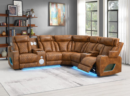 ACME Furniture - Taddeo - Power Motion Sectional Sofa w/Power Headrest, USB, Speaker, Wireless Chaeger, LED & Messager - Brown Synthetic Leather  - LV06240 view 12