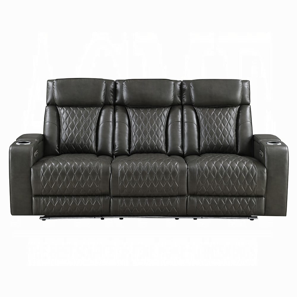 ACME Furniture - Taddeo - Power Motion Sofa w/Power Headrest, USB, Wireless Chaeger, LED & Reading Light - Dark Gray Synthetic Leather  - LV06230 view 1