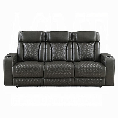 ACME Furniture - Taddeo - Power Motion Sofa w/Power Headrest, USB, Wireless Chaeger, LED & Reading Light - Dark Gray Synthetic Leather  - LV06230 view 1
