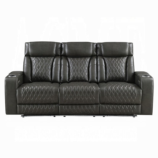 ACME Furniture - Taddeo - Power Motion Sofa w/Power Headrest, USB, Wireless Chaeger, LED & Reading Light - Dark Gray Synthetic Leather  - LV06230 view 1
