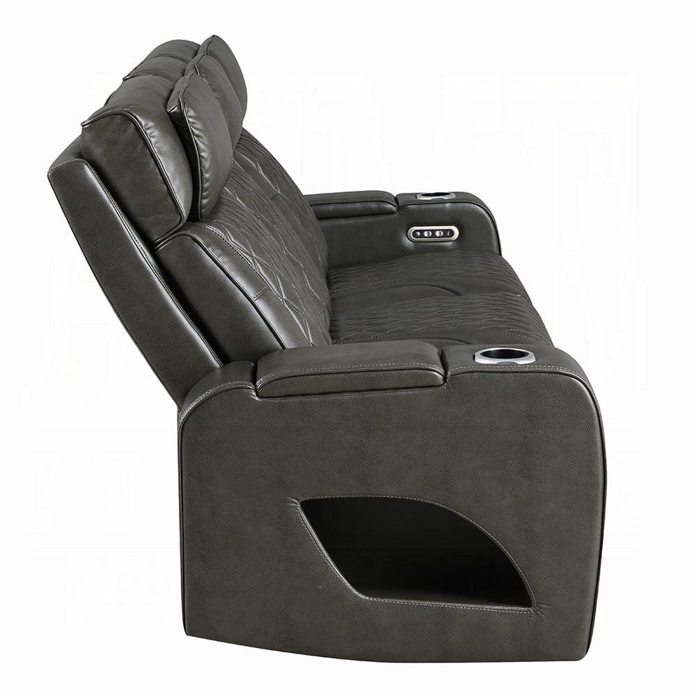 ACME Furniture - Taddeo - Power Motion Sofa w/Power Headrest, USB, Wireless Chaeger, LED & Reading Light - Dark Gray Synthetic Leather  - LV06230 view 3