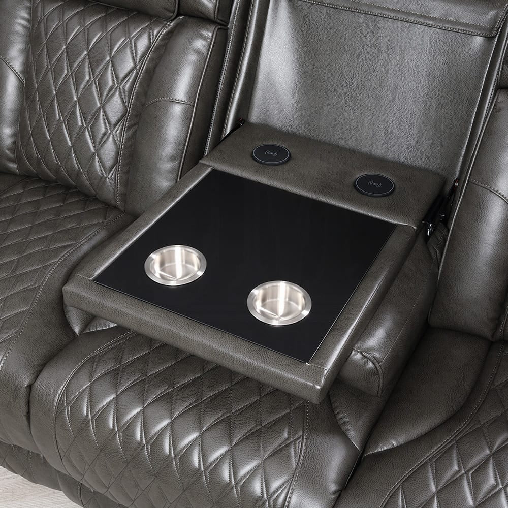 ACME Furniture - Taddeo - Power Motion Sofa w/Power Headrest, USB, Wireless Chaeger, LED & Reading Light - Dark Gray Synthetic Leather  - LV06230 view 6