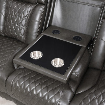 ACME Furniture - Taddeo - Power Motion Sofa w/Power Headrest, USB, Wireless Chaeger, LED & Reading Light - Dark Gray Synthetic Leather  - LV06230 view 6