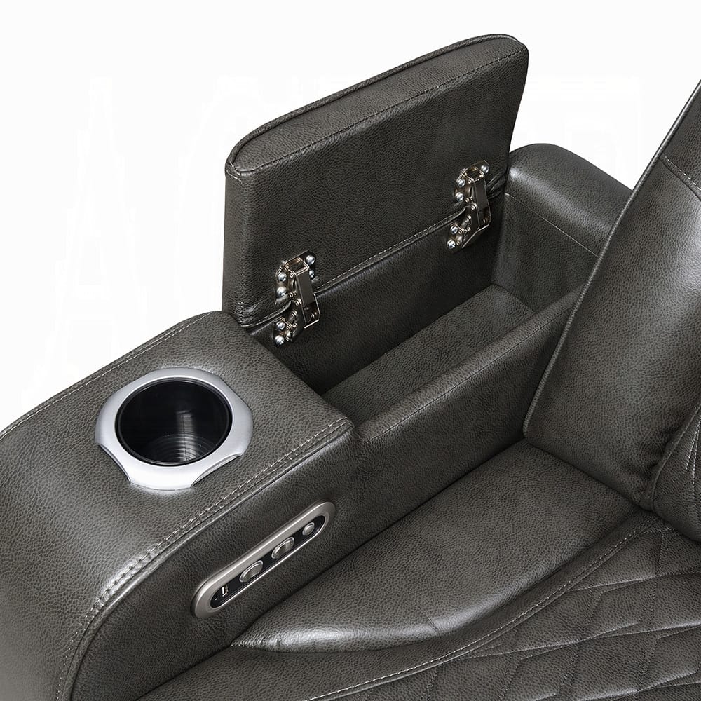 ACME Furniture - Taddeo - Power Motion Sofa w/Power Headrest, USB, Wireless Chaeger, LED & Reading Light - Dark Gray Synthetic Leather  - LV06230 view 7