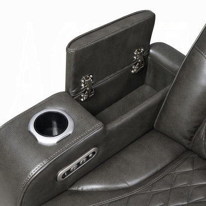 ACME Furniture - Taddeo - Power Motion Sofa w/Power Headrest, USB, Wireless Chaeger, LED & Reading Light - Dark Gray Synthetic Leather  - LV06230 view 7