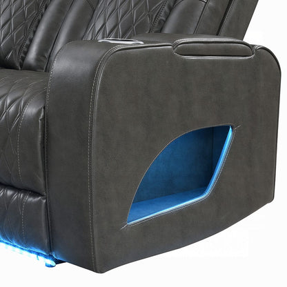 ACME Furniture - Taddeo - Power Motion Sofa w/Power Headrest, USB, Wireless Chaeger, LED & Reading Light - Dark Gray Synthetic Leather  - LV06230 view 8