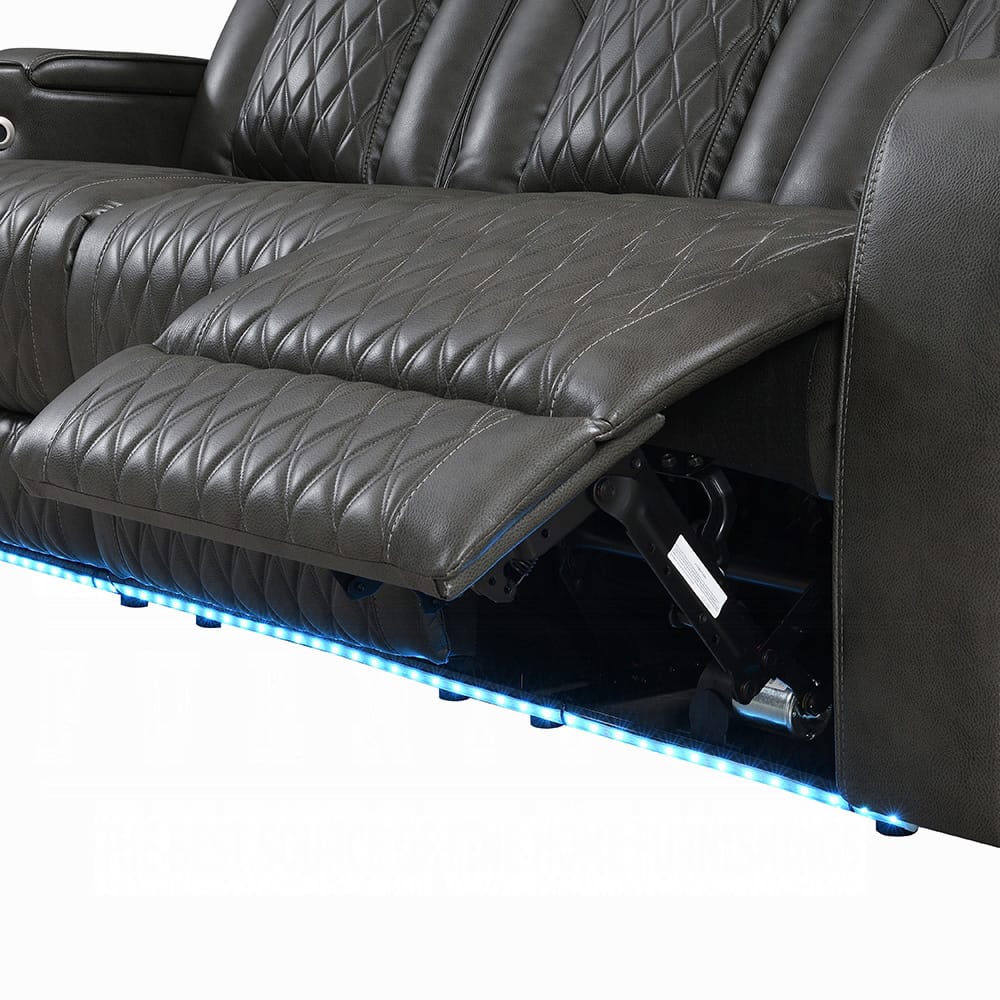 ACME Furniture - Taddeo - Power Motion Sofa w/Power Headrest, USB, Wireless Chaeger, LED & Reading Light - Dark Gray Synthetic Leather  - LV06230 view 9