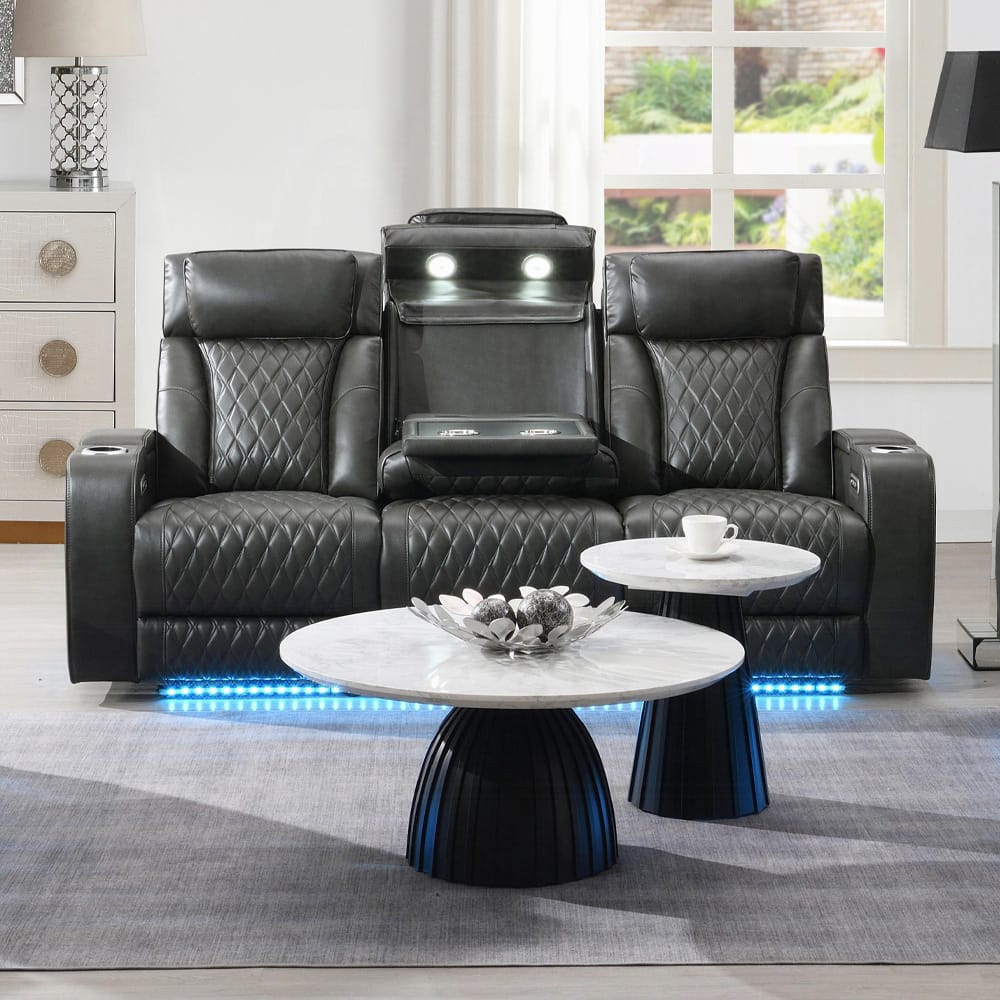 ACME Furniture - Taddeo - Power Motion Sofa w/Power Headrest, USB, Wireless Chaeger, LED & Reading Light - Dark Gray Synthetic Leather  - LV06230 view 10