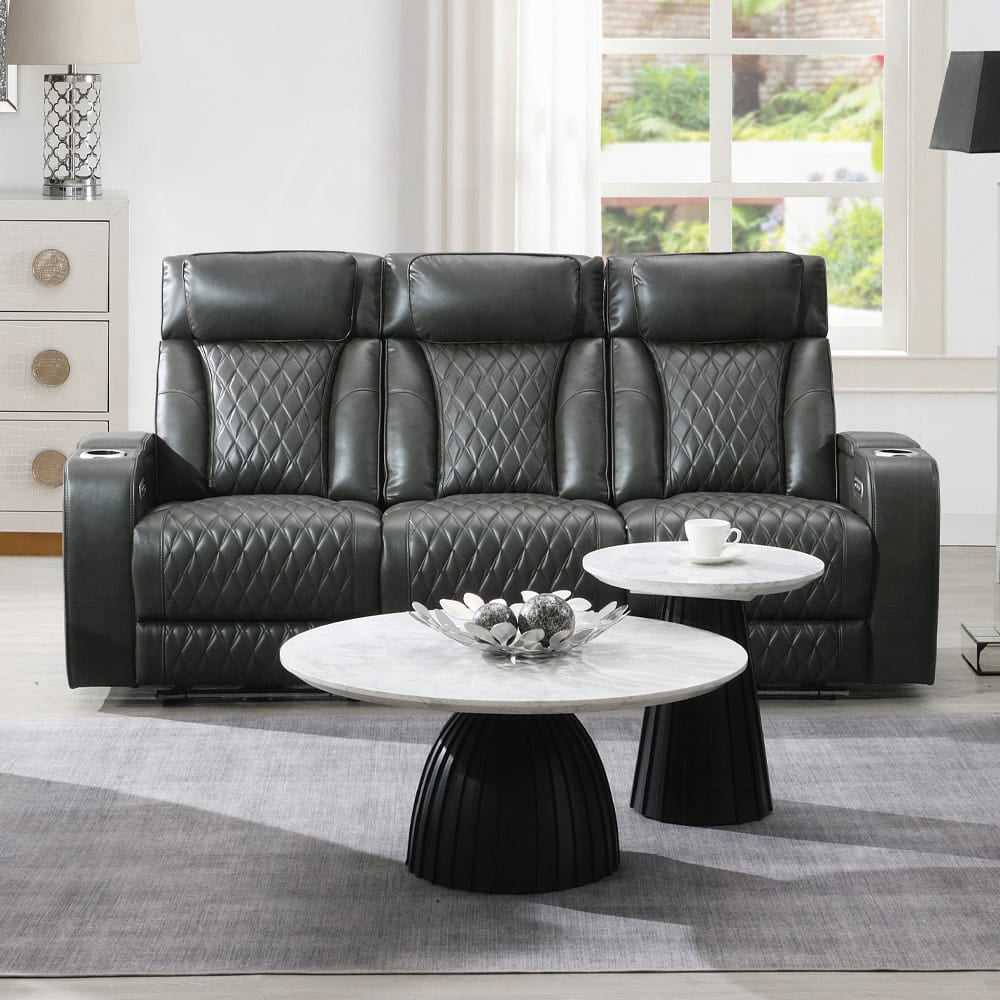 ACME Furniture - Taddeo - Power Motion Sofa w/Power Headrest, USB, Wireless Chaeger, LED & Reading Light - Dark Gray Synthetic Leather  - LV06230 view 11
