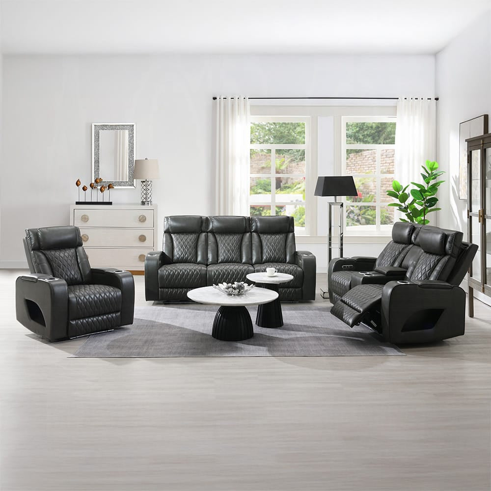 ACME Furniture - Taddeo - Power Motion Sofa w/Power Headrest, USB, Wireless Chaeger, LED & Reading Light - Dark Gray Synthetic Leather  - LV06230 view 12