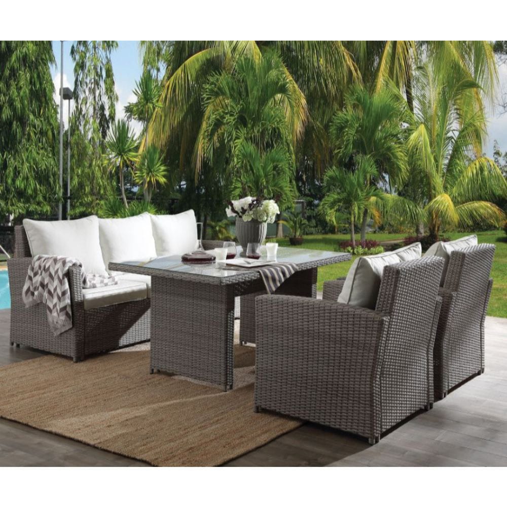ACME Furniture - Tahan - 4Pc Bistro Set - Fabric & Two Tone Gray Wicker - 45070 view 1