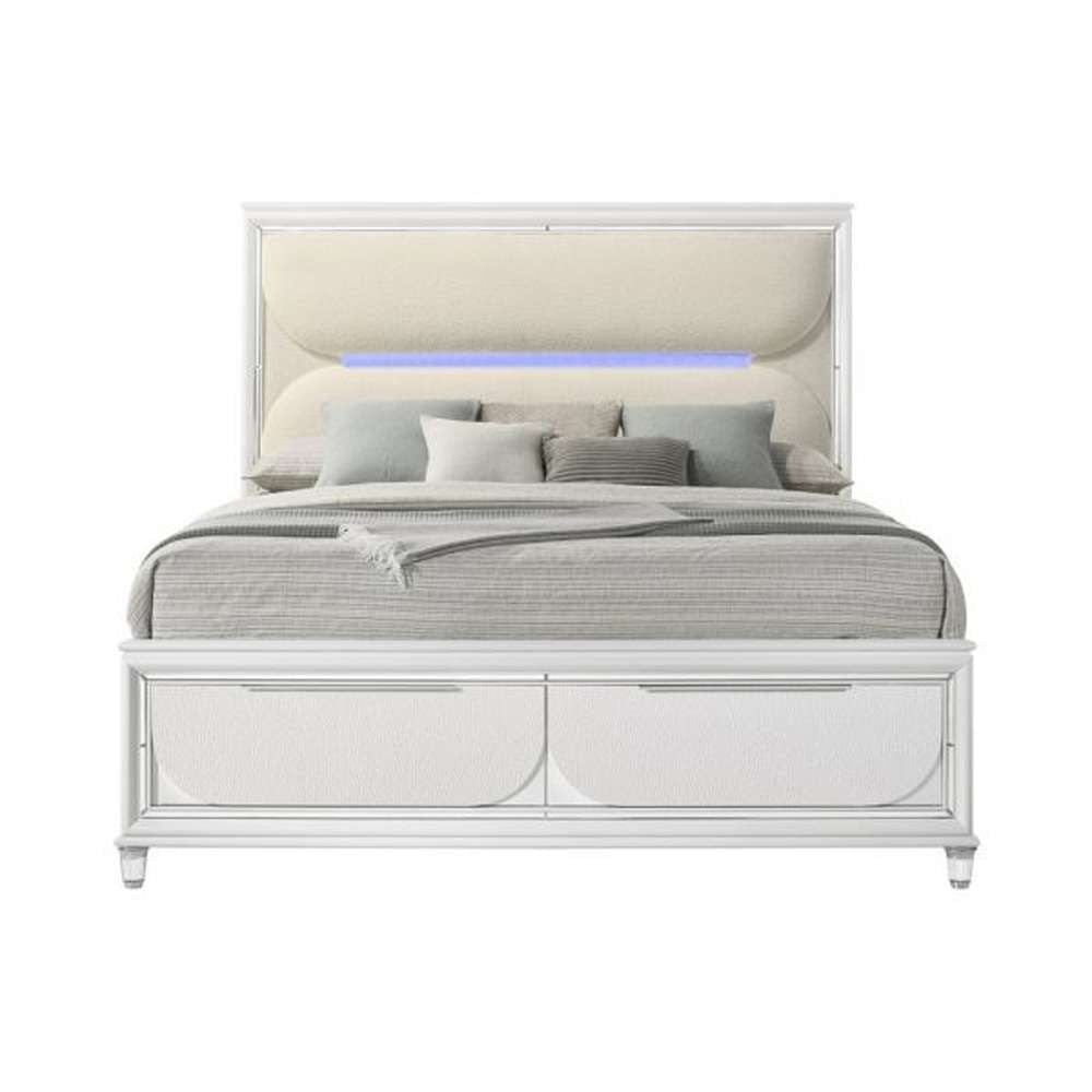 ACME Furniture - Tarian Eastern King Bed w/Storage & LED - White Boucle & Pearl White - BD02316EK view 2