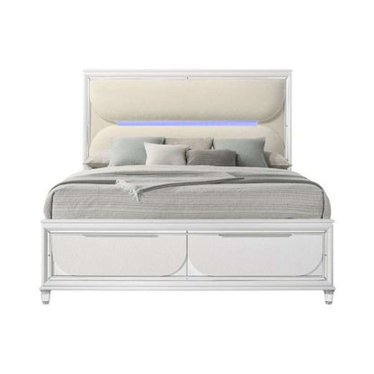 ACME Furniture - Tarian Eastern King Bed w/Storage & LED - White Boucle & Pearl White - BD02316EK view 2