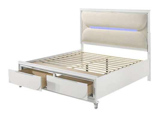 ACME Furniture - Tarian Queen Bed w/Storage & LED - White Boucle & Pearl White - BD02317Q view 1