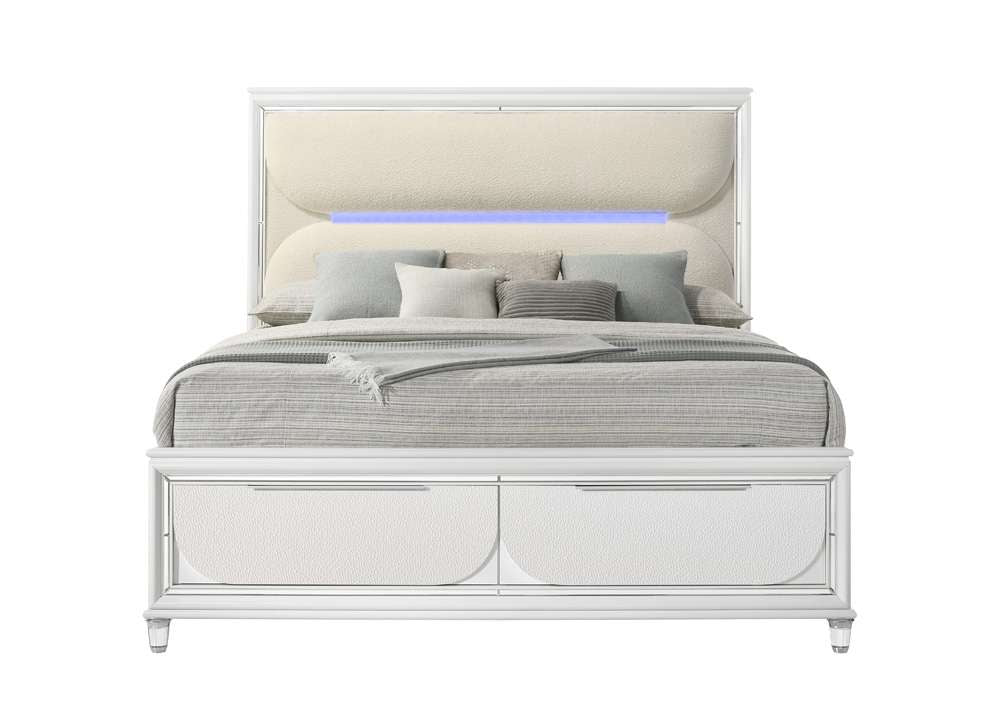 ACME Furniture - Tarian Queen Bed w/Storage & LED - White Boucle & Pearl White - BD02317Q view 2