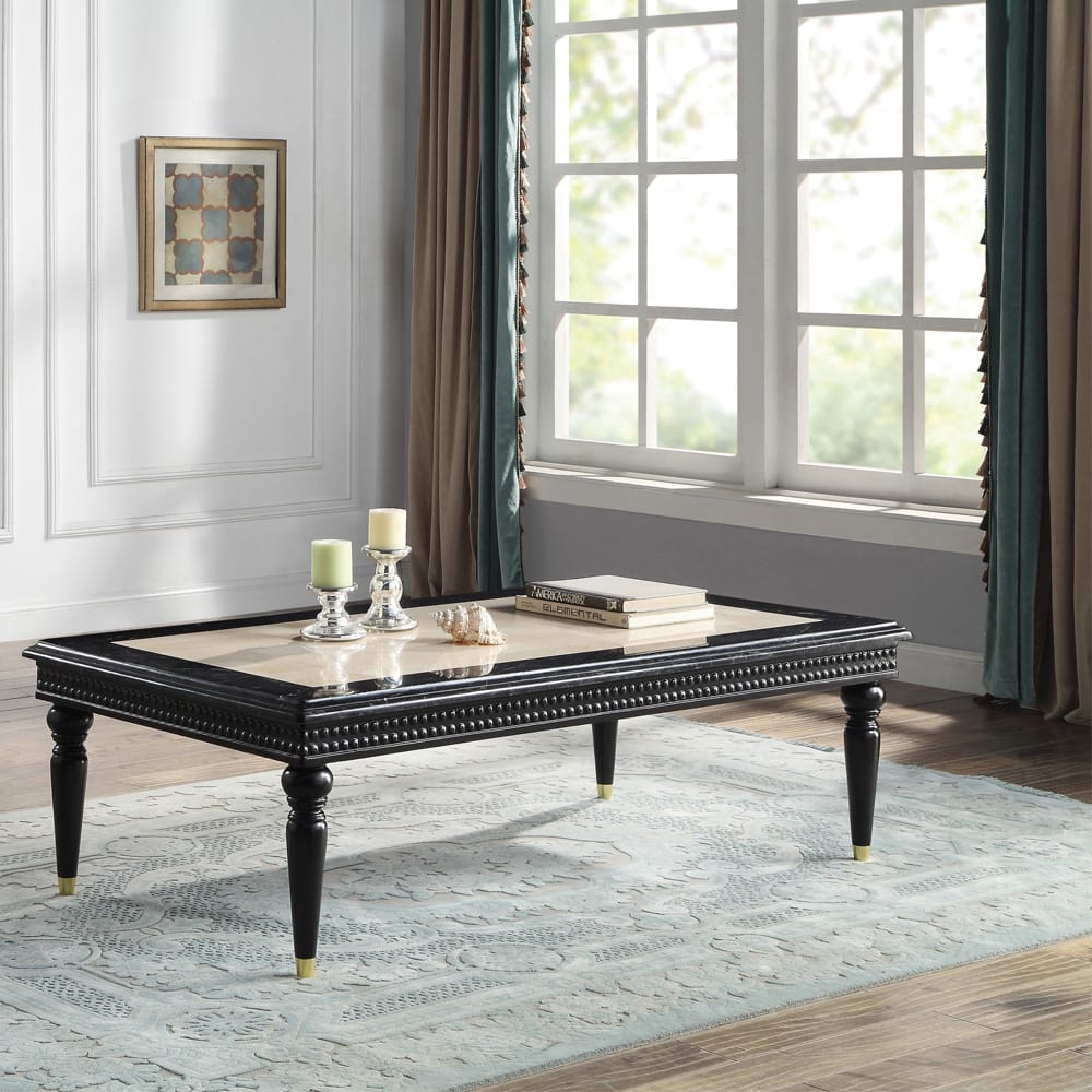 ACME Furniture - Tayden - Coffee Table w/Marble Top - Natural Marble Top & Black Finish - LV01158 view 4