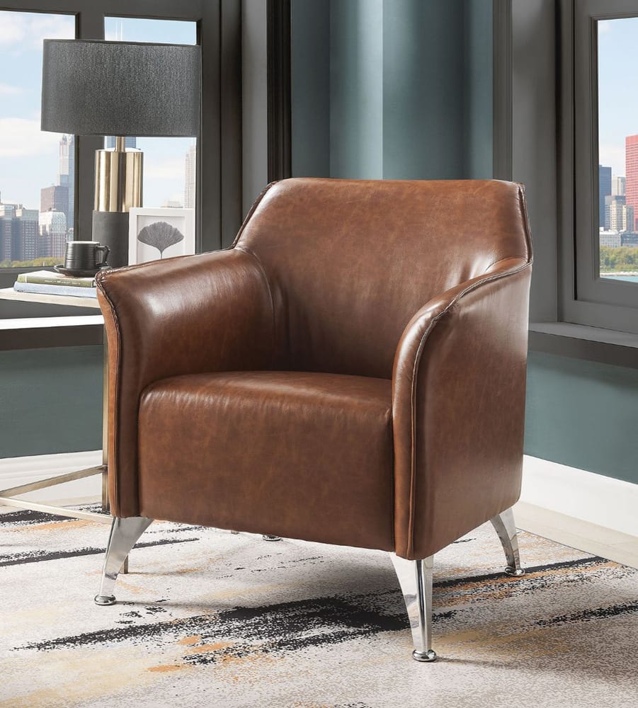 ACME Furniture - Teague - Accent Chair - Brown Synthetic Leather - 59521 view 2