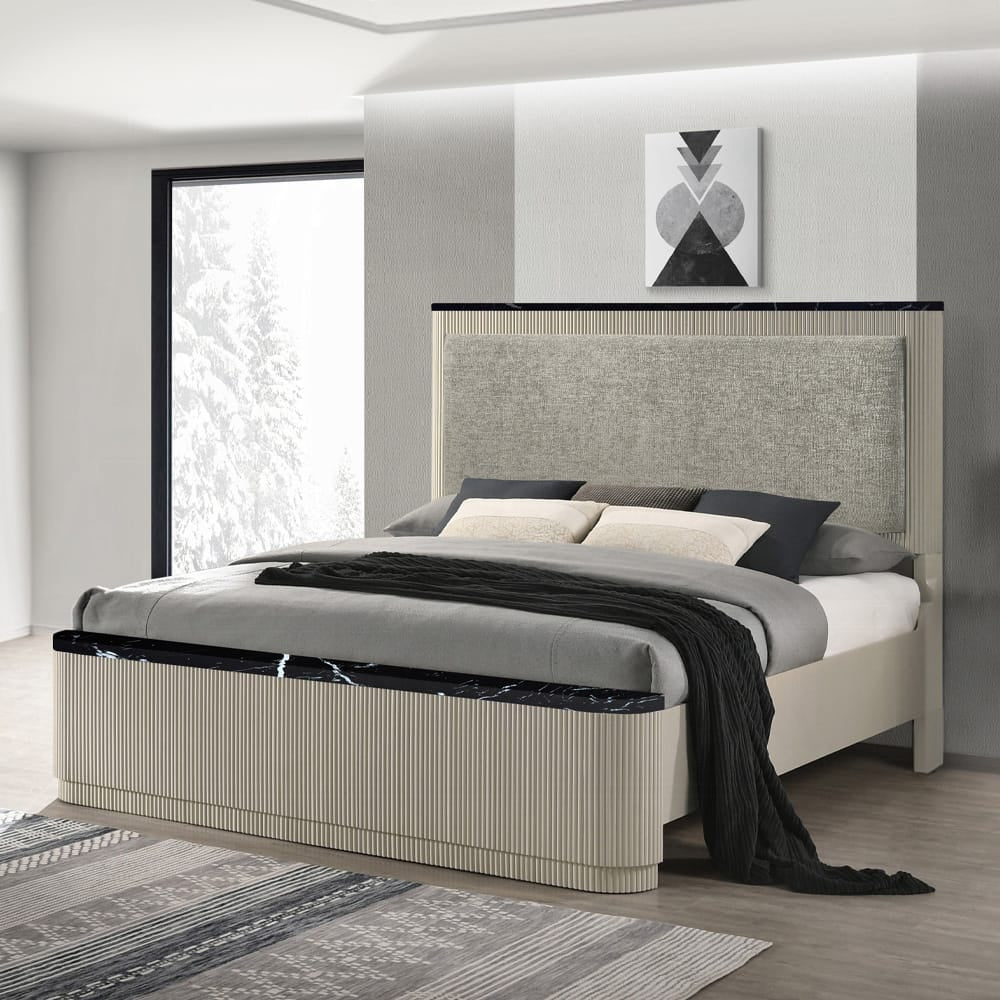 ACME Furniture - Travonte - Queen Bed - Gray Linen & Beige - BD04882Q view 5