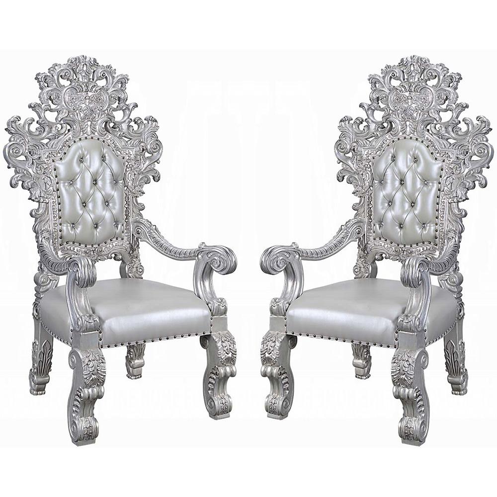 ACME Furniture - Valkyrie Arm Chair (Set of 2) - Synthetic Leather, Antique Platinum Finish - DN00691 view 1