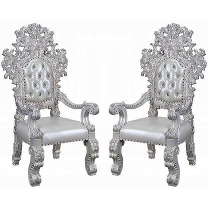 ACME Furniture - Valkyrie Arm Chair (Set of 2) - Synthetic Leather, Antique Platinum Finish - DN00691 view 1