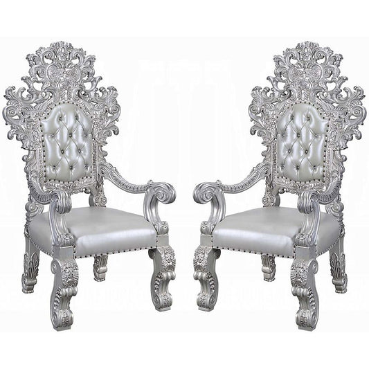 ACME Furniture - Valkyrie Arm Chair (Set of 2) - Synthetic Leather, Antique Platinum Finish - DN00691 view 1