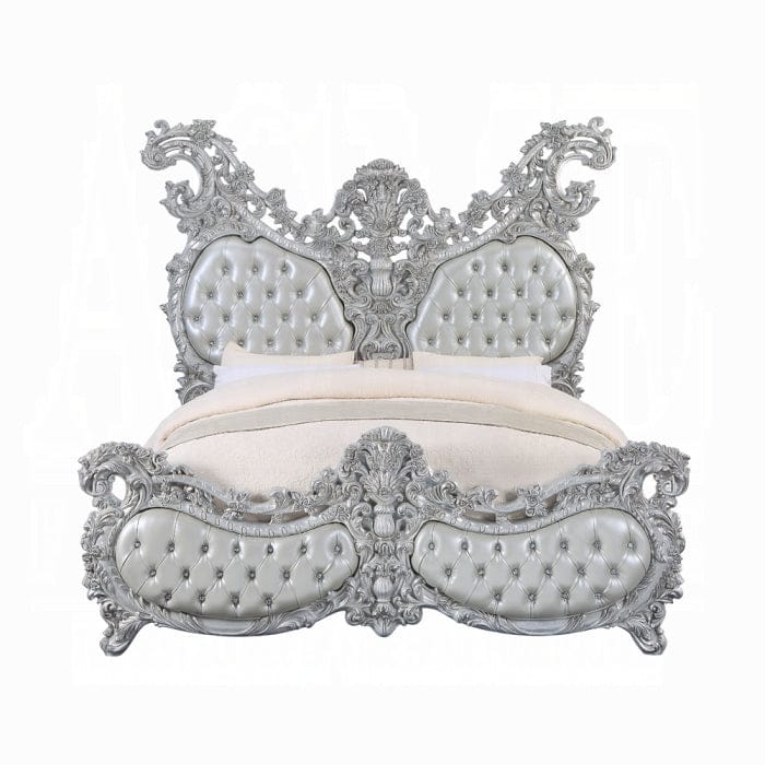 ACME Furniture - Valkyrie Eastern King Bed - Synthetic Leather - Antique Platinum - BD00683EK view 4