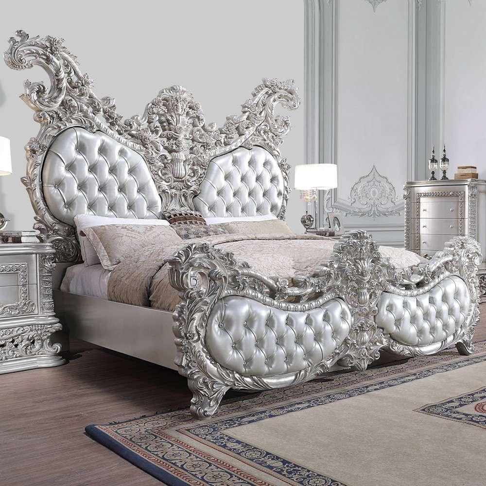 ACME Furniture - Valkyrie Eastern King Bed - Synthetic Leather - Antique Platinum - BD00683EK view 5