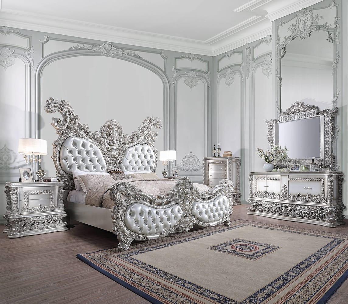ACME Furniture - Valkyrie Eastern King Bed - Synthetic Leather - Antique Platinum - BD00683EK view 6