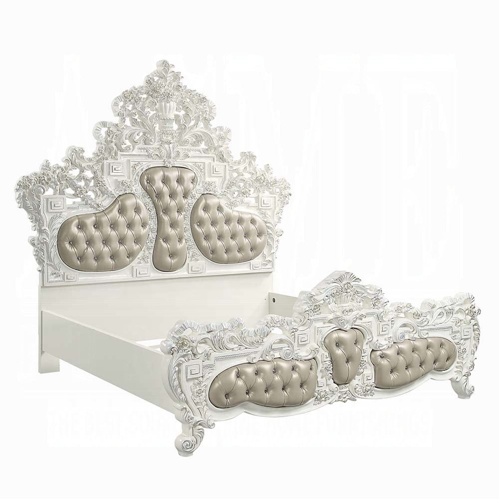 ACME Furniture - Vanaheim Eastern King Bed - Beige Synthetic Leather & Antique White - BD00671EK view 1