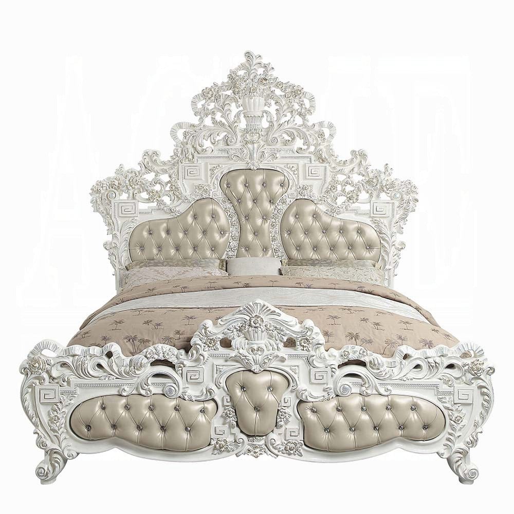 ACME Furniture - Vanaheim Eastern King Bed - Beige Synthetic Leather & Antique White - BD00671EK view 2
