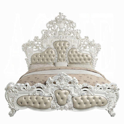 ACME Furniture - Vanaheim Eastern King Bed - Beige Synthetic Leather & Antique White - BD00671EK view 2