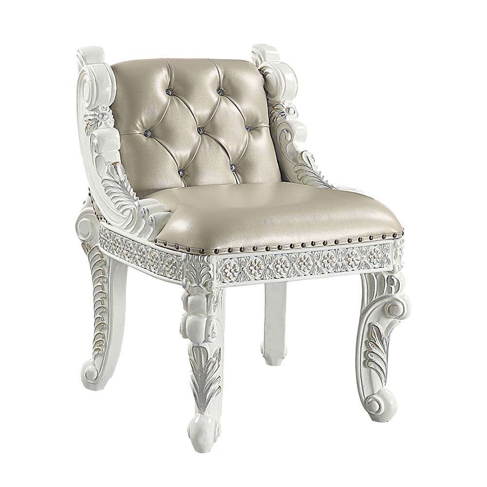 ACME Furniture - Vanaheim Vanity Stool - Beige Synthetic Leather & Antique White - BD00675 view 1