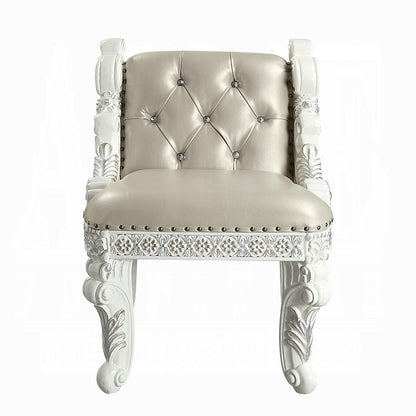 ACME Furniture - Vanaheim Vanity Stool - Beige Synthetic Leather & Antique White - BD00675 view 2