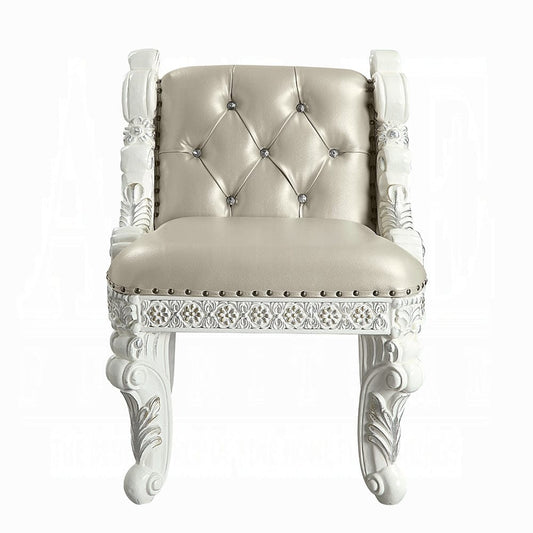 ACME Furniture - Vanaheim Vanity Stool - Beige Synthetic Leather & Antique White - BD00675 view 2
