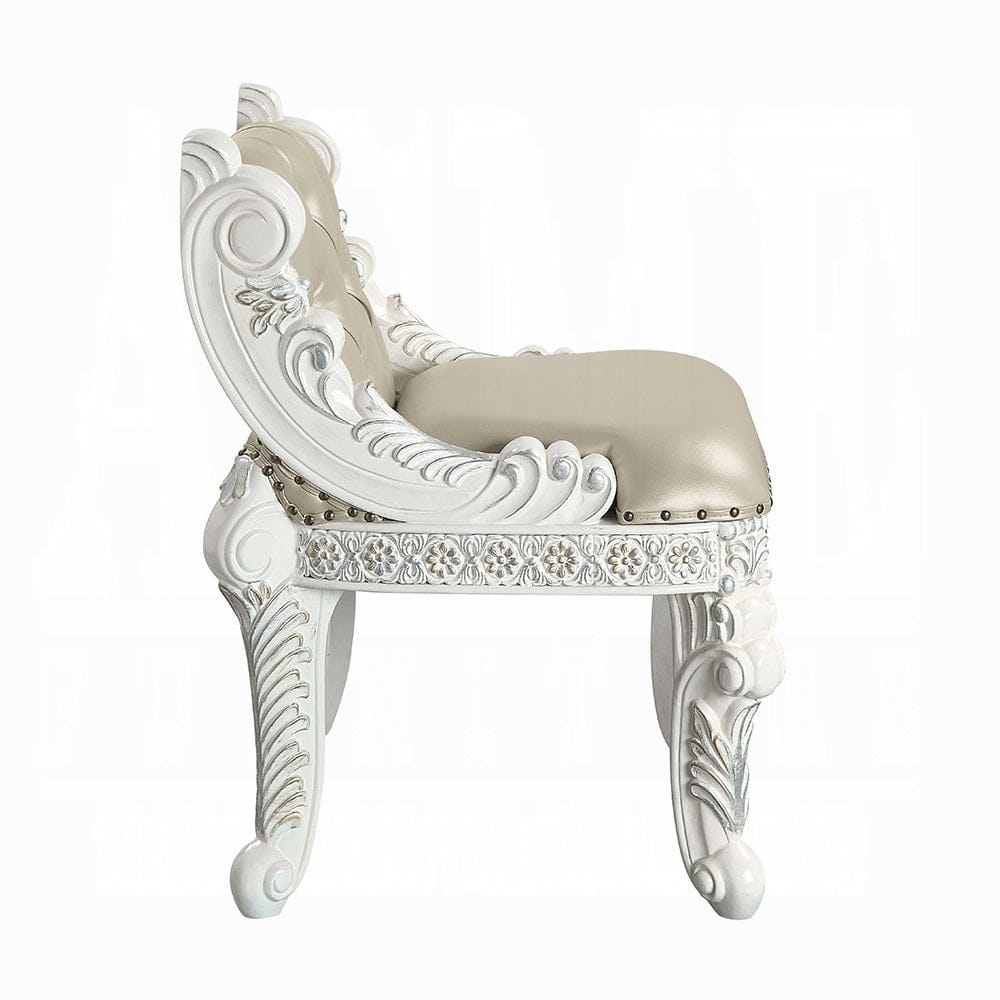 ACME Furniture - Vanaheim Vanity Stool - Beige Synthetic Leather & Antique White - BD00675 view 3