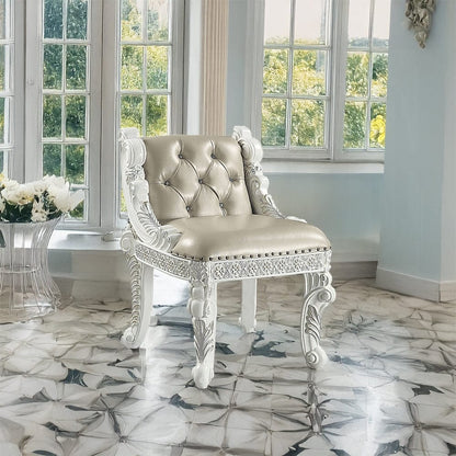 ACME Furniture - Vanaheim Vanity Stool - Beige Synthetic Leather & Antique White - BD00675 view 5