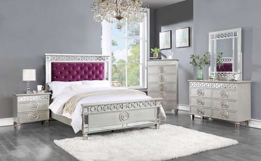ACME Furniture - Varian Full Bed - Burgundy Velvet - Silver & Mirrored - BD01278F veiw 1