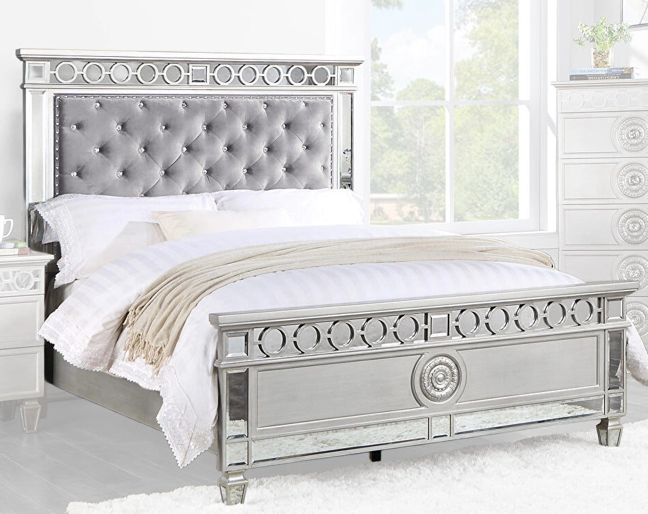 ACME Furniture - Varian Full Bed - Gray Velvet - Silver & Mirrored - BD01411F