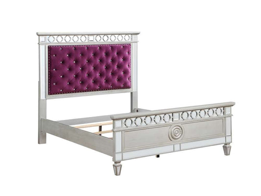 ACME Furniture - Varian Twin Bed - Burgundy Velvet - Silver & Mirrored - BD01279T veiw 1