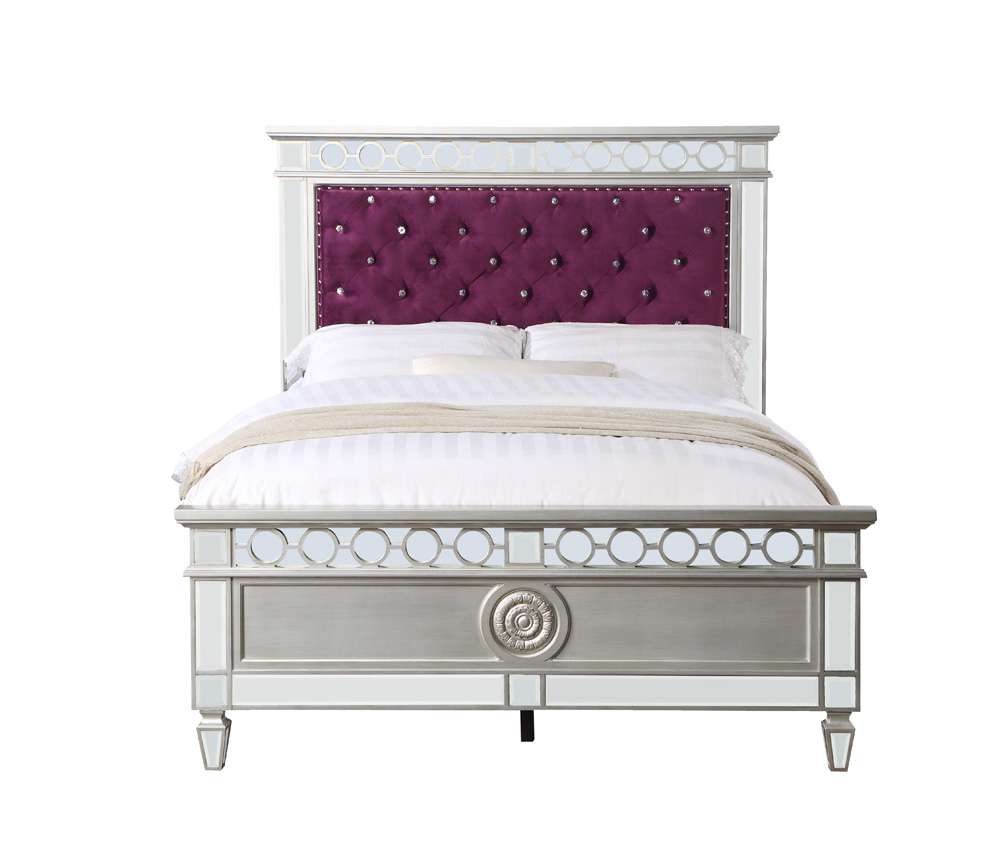 ACME Furniture - Varian Twin Bed - Burgundy Velvet - Silver & Mirrored - BD01279T veiw 2