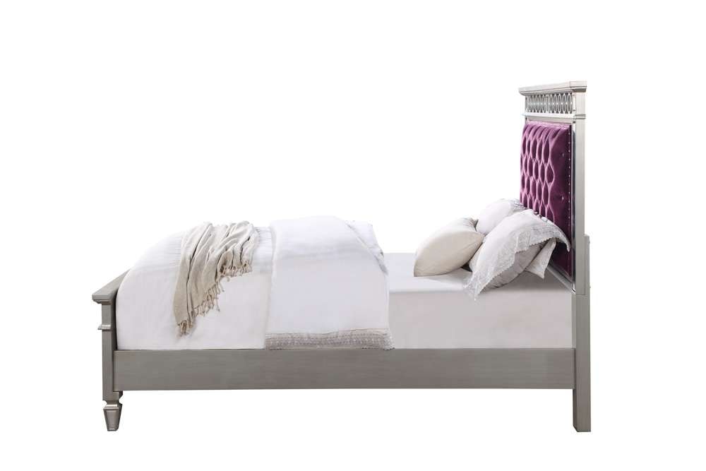 ACME Furniture - Varian Twin Bed - Burgundy Velvet - Silver & Mirrored - BD01279T veiw 3
